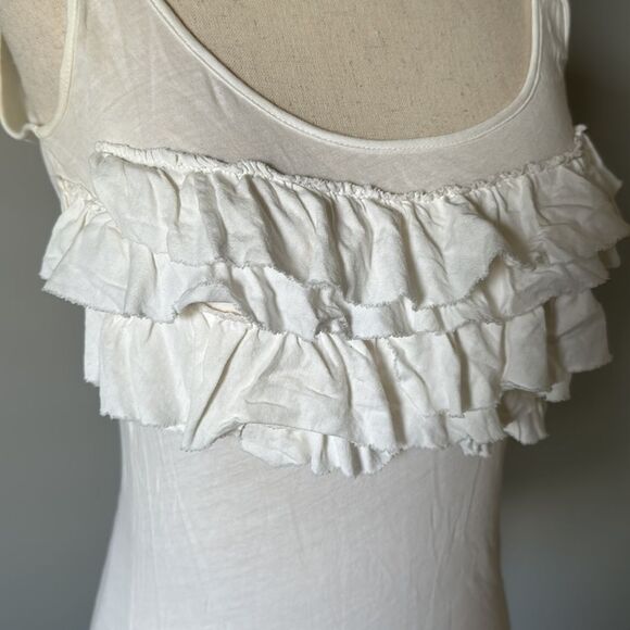J Crew sz XS white ruffle front tank scoop neck - Picture 2 of 6